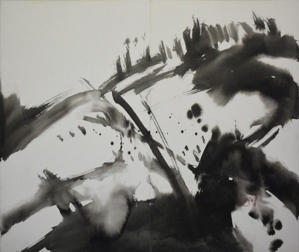 T’ang Haiwen, Composition, Encre de Chine sur papier (diptyque), 100 x 70 cm, signé en bas à droite