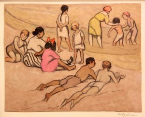 Maud Hunt Squire 1873-1955 "sur la plage" circa 1916 crayon et aquarelle 230 x 290 mm