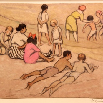 Maud Hunt Squire 1873-1955 "sur la plage" circa 1916 crayon et aquarelle 230 x 290 mm